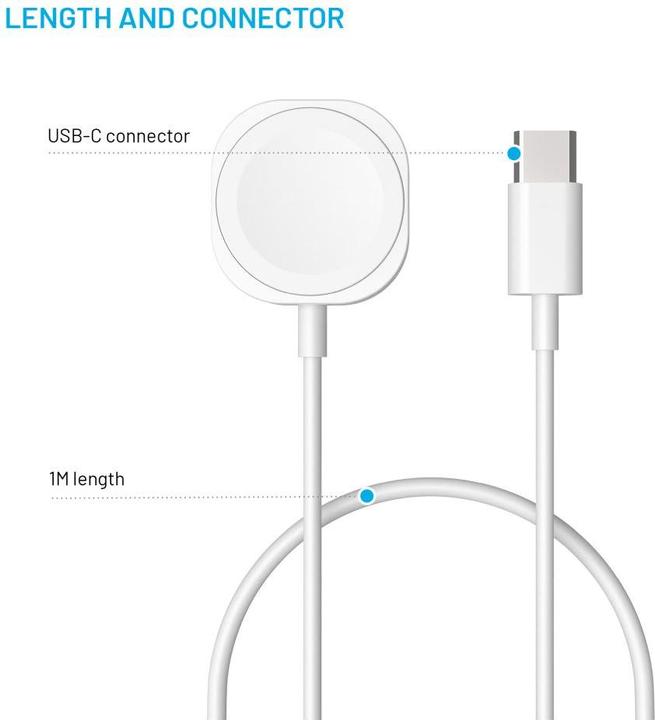 Actual product image Fixed Charging cable for Apple Watch, USB-C