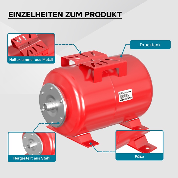 Produktbild Wiltec Membrankessel Hauswasserwerk 24L horizontal Ausdehnungsgefäss Druckkessel (Hauswasserpumpe)