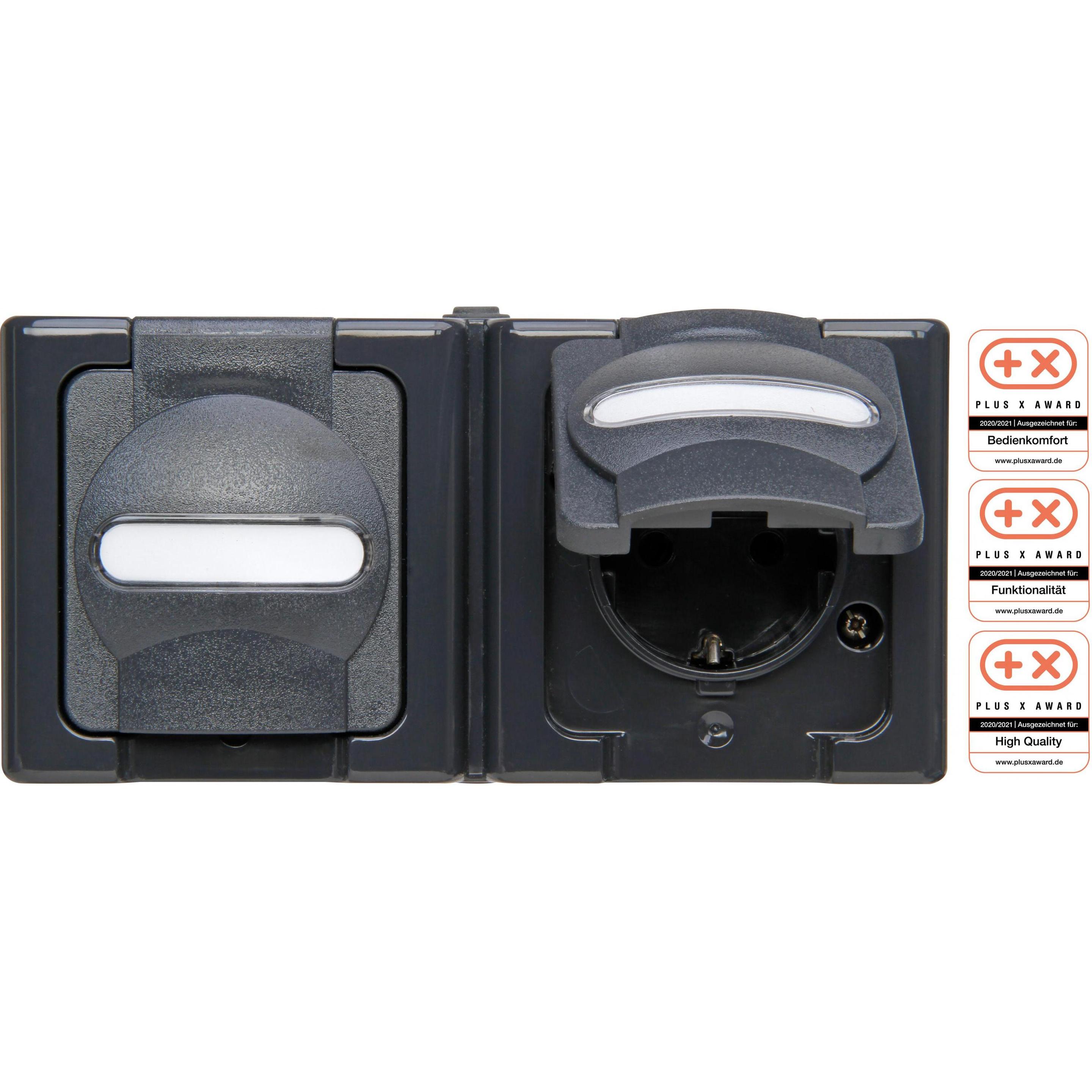 Kopp, Steckdose, APWG Blue Electric 1312.1500.3 Schuko-Steckdose 2fach waagerecht anthr