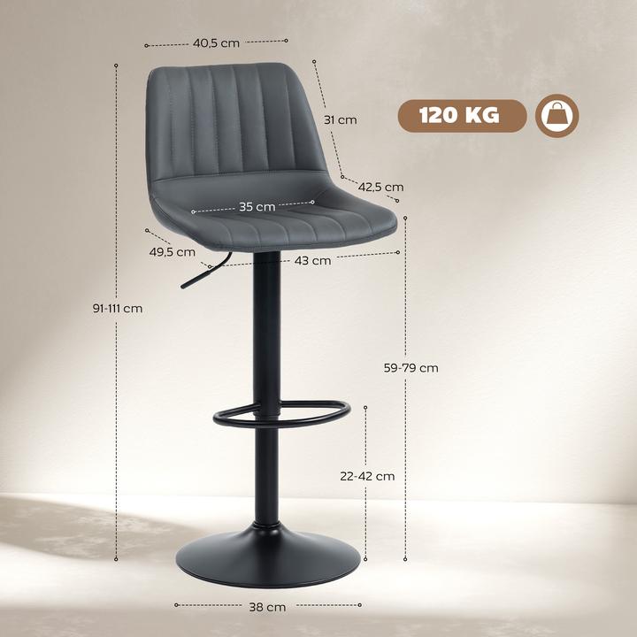 Actual product image Homcom Barhocker Kunstleder, Stahl Dunkelgrau