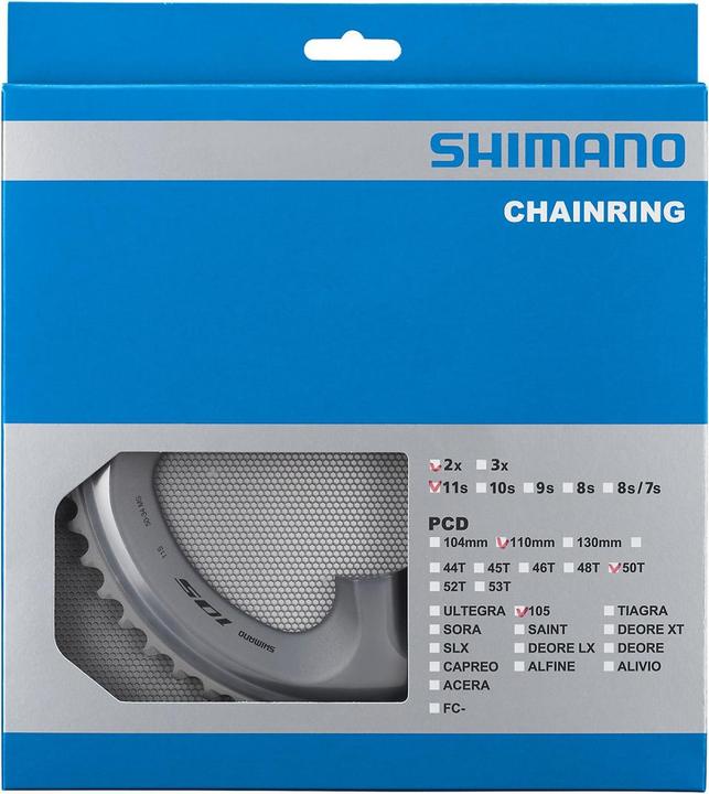 Actual product image Shimano Chainring 105 FC-R7000 50 teeth MS silver (50)