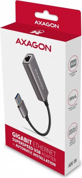 Actual product image Axagon ADE-TR Gigabit Ethernet 10/100/1000 Adapter - USB 3.1 Type A, Titanium Gray (USB 3.1, RJ45 (1x))