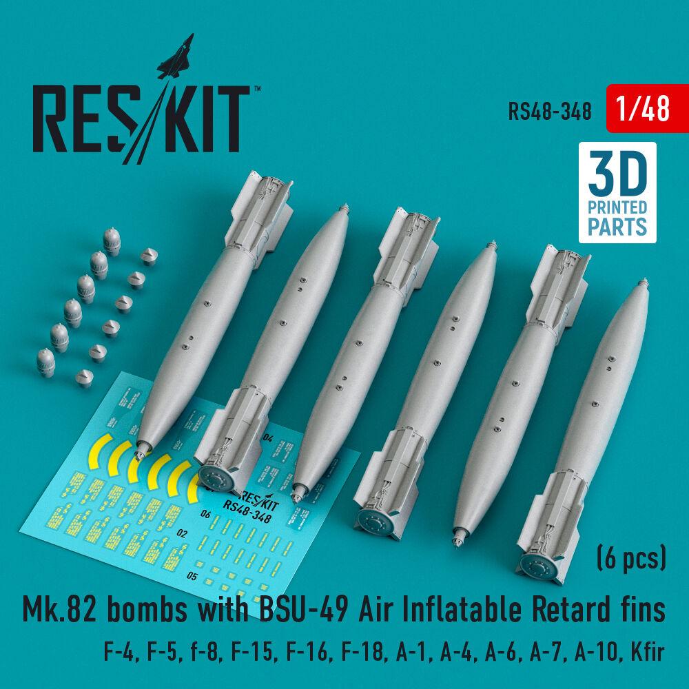 ResKit Mk.82 bombs with BSU-49 air inflatable retard fins (6 pcs) (F-4, F-5, F-8, F-15, F-16, F-18, A-1, A-