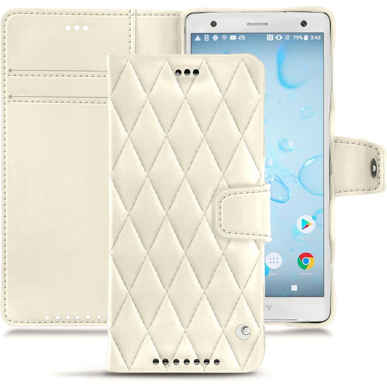 Noreve Lederschutzhülle Wallet (Sony Xperia XZ2), Smartphone Hülle, Weiss