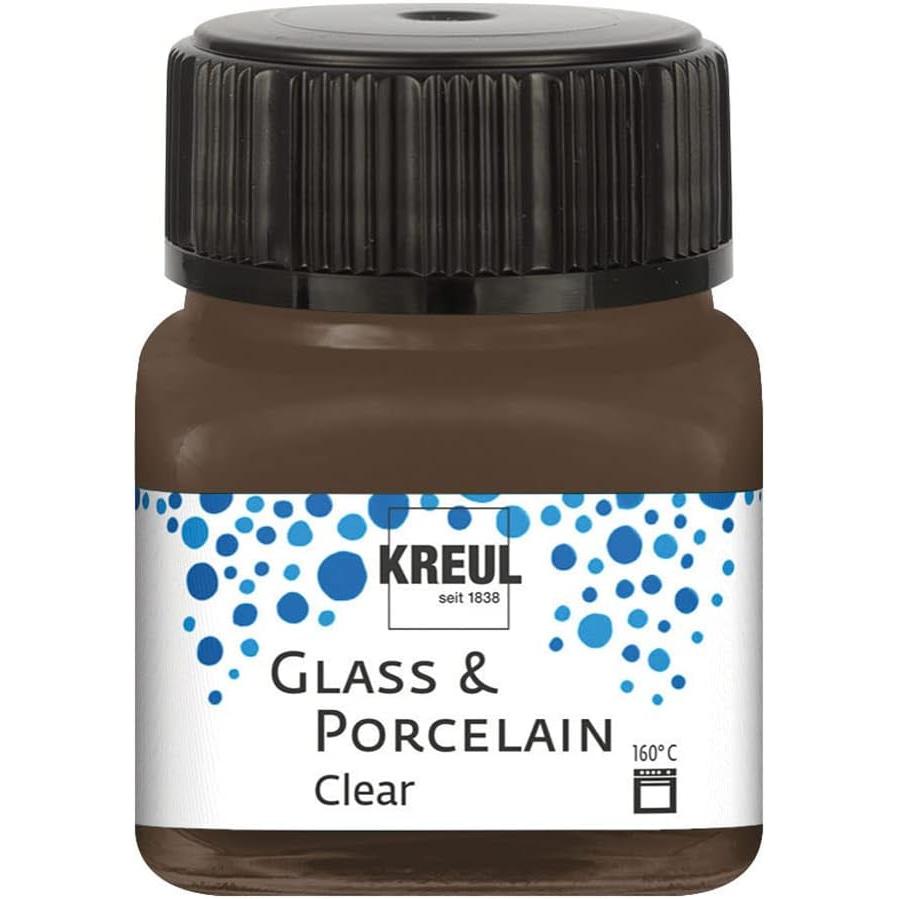 Kreul, Künstlerfarbe + Bastelfarbe, Glass & Porcelain Clear, Porzellan- und Glasfarbe (Espresso, 20 ml)