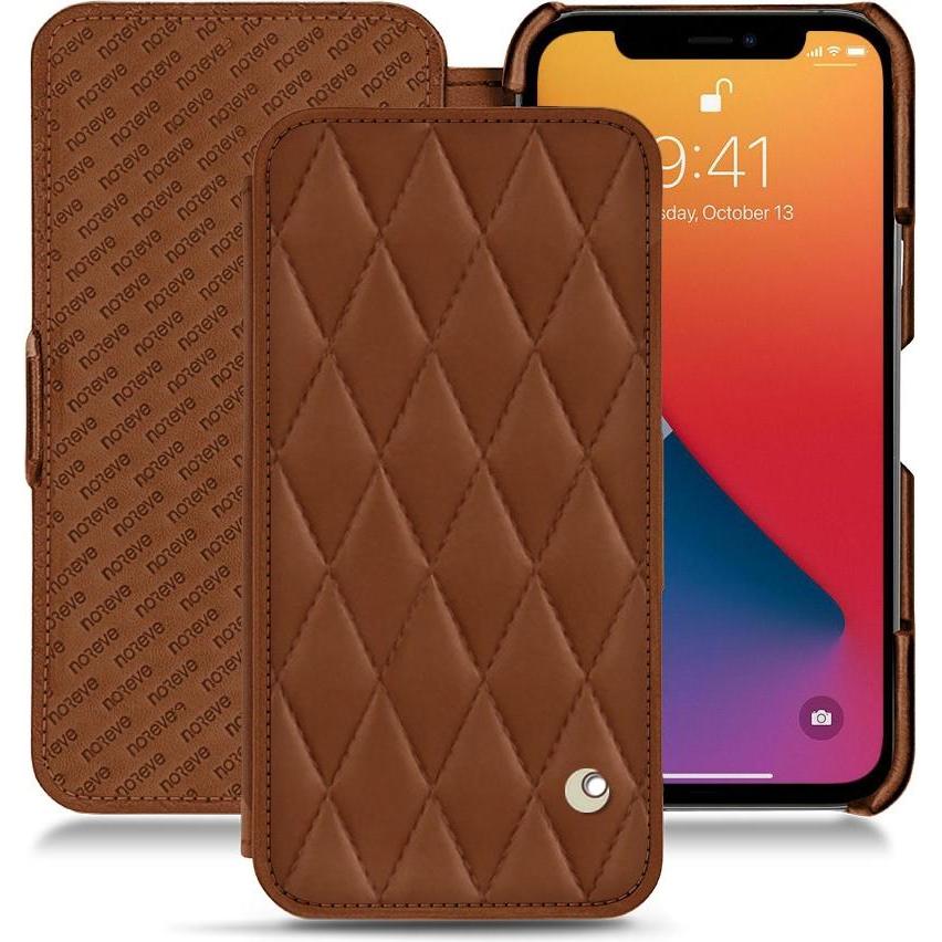 Noreve Lederschutzhülle horizontal (Apple iPhone 13 Pro), Smartphone Hülle, Braun