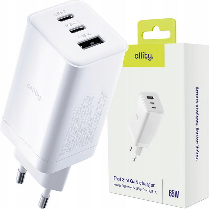 Produktbild Allity ATC-01-65WACC GaN PD QC charger 2x USB-C 1x USB-A 65W white (65 W)