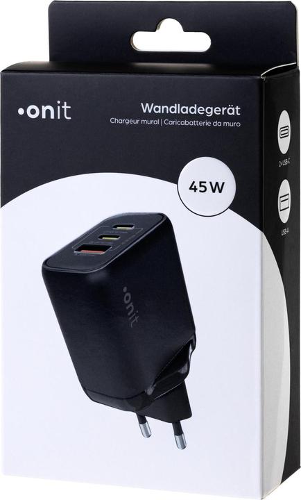 Produktbild Onit USB-Wandladegerät Triple 2C1A 45 W GaN Schwarz (45 W, 3 Ports)