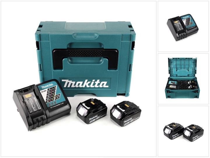 2x Makita BL1840B 4.0 Ah battery, 1x Makita DC18RC charger, 1x Makpac 2 with universal insert