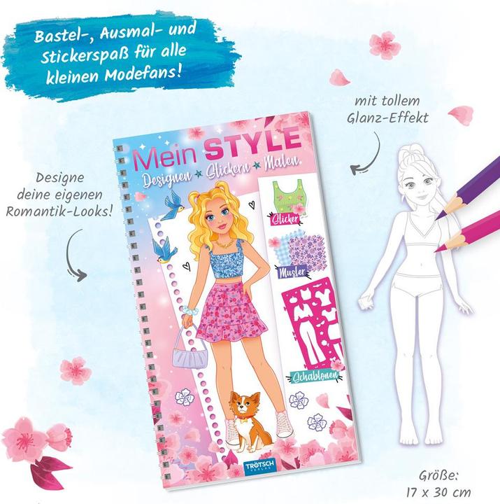 Image du produit Livre de coloriage avec pochoirs et autocollants Mon Style Romantique