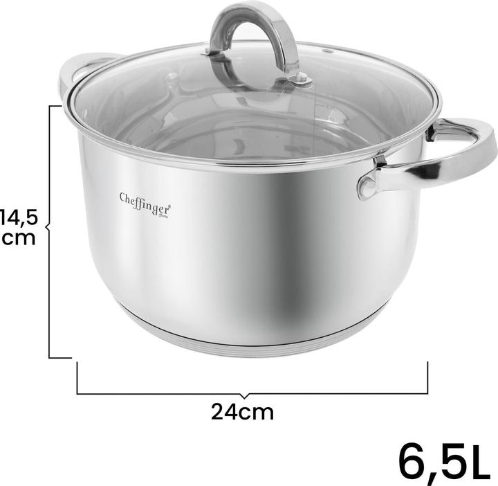 Actual product image Cheffinger Stainless steel saucepan with induction lid (24 cm, Roman pot, Stainless steel)