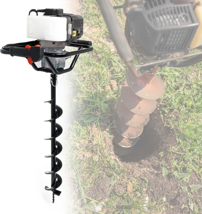 Produktbild Wiltec Erdlochbohrer Set 100mm Benzin 1,4kW 1,9 PS Pfahlbohrer Erdbohrer Erdbohrgerät