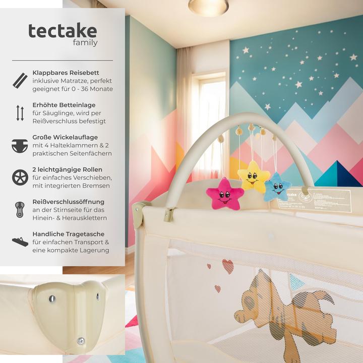 Produktbild tectake Kinderreisebett Hund mit Wickelauflage und Transporttasche (60 x 120 cm)