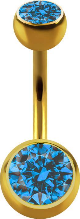 Produktbild Star Piercing Banane vergoldet mit zwei Kugeln Kristall hellblau (ohne Messing, Chirurgenstahl 316L)