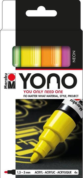 Marabu Acrylmarker YONO Set 1.5 - 3 mm, 4-teilig, Neon (Neon, 3 mm, 4 x)