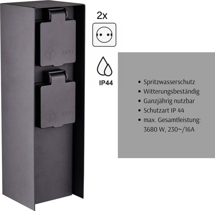 Produktbild Novatool 2x Steckdosensäule 2-fach Anthrazit Edelstahl eckig IP44 Steckdose Garten Gartensteckdose