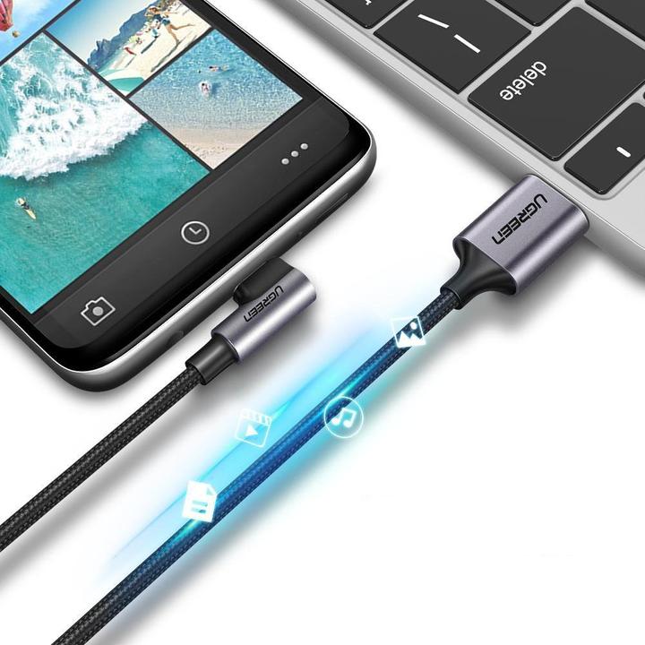 Productafbeelding Ugreen USB-C Haaks naar USB-A 2.0 A 3A Datakabel (2 m, USB 2.0)