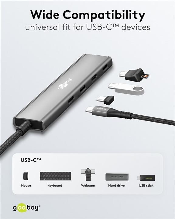 Immagine prodotto Goobay Slim 4-Port USB-Hub, USB-C auf USB-C, 5 Gbit/s (USB-C, 4 porte)