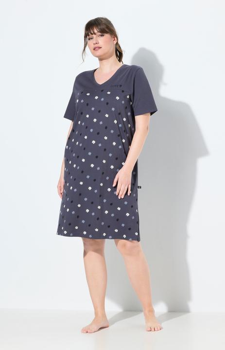 Image du produit Ulla Popken Chemise de nuit à fleurs, broderie sur le buste, décolleté en V et manches courtes (46, 48)