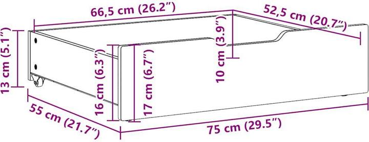Image du produit vidaXL Bettschublade (75 x 55 x 16 cm)