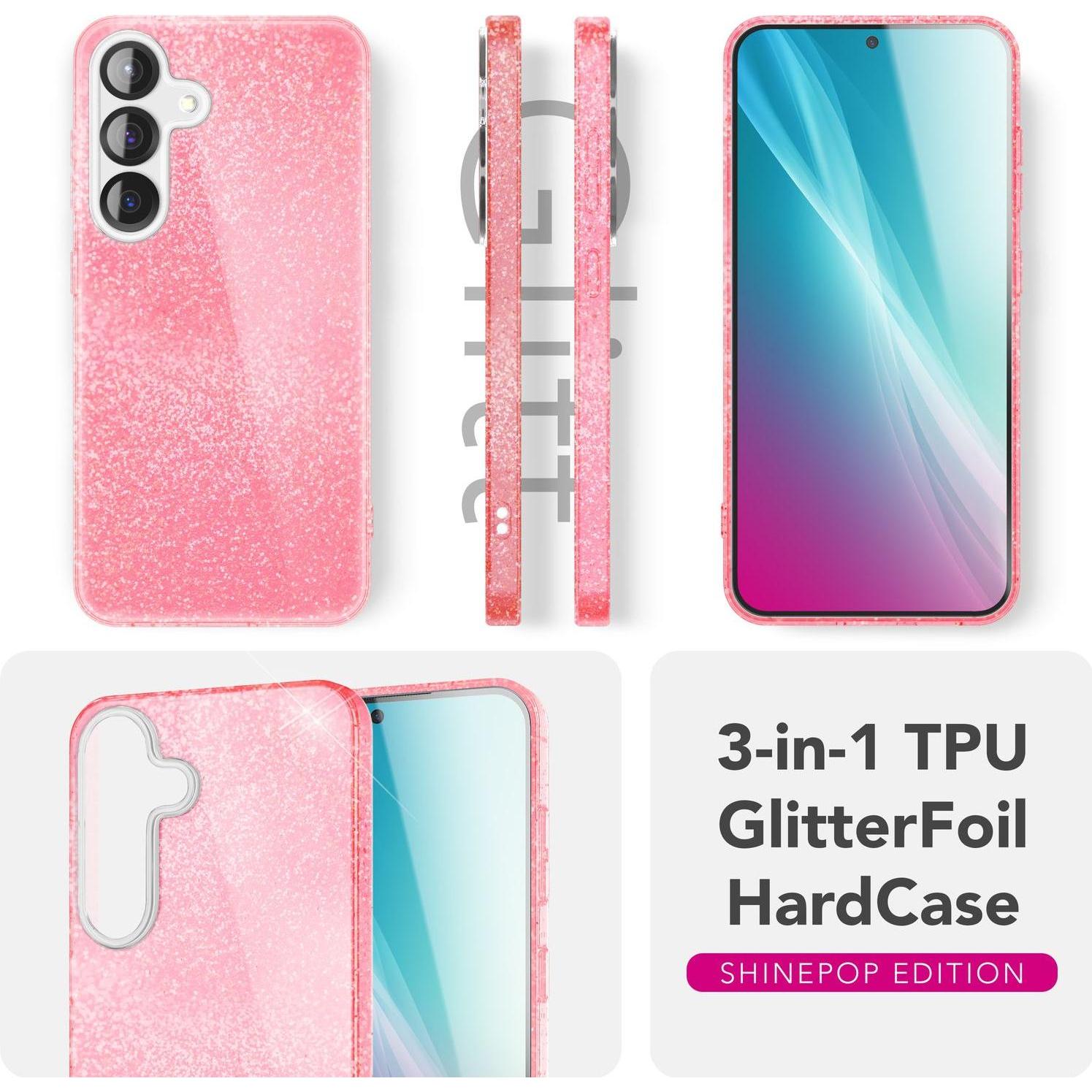 Thumbnail - Nalia ShinePop - Stabile Glänzende Glitzer Hülle - Glamour Glitter Cover (Samsung Galaxy S25), Smartphone Hülle, Pink