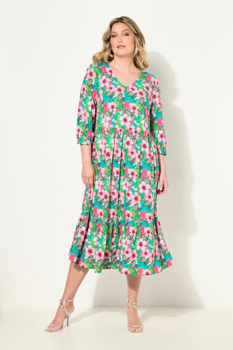 Produktbild Miamoda Midikleid, A-Linie, Blütenmuster, Zierband, 3/4-Ärmel (44)