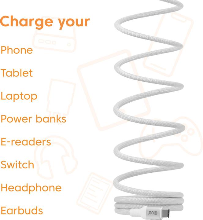 Actual product image Club 3D Club3D Lifestyle USB-C Magnetisches Kabel 240W 2m weiss St/St (2 m, USB 2.0, 240 W)