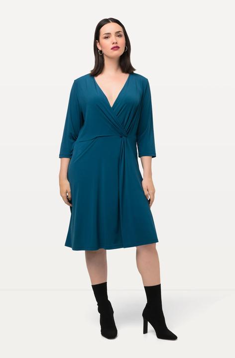 Produktbild Ulla Popken Slinkykleid, Drapierung, V-Ausschnitt, 3/4-Arm (50, 52)