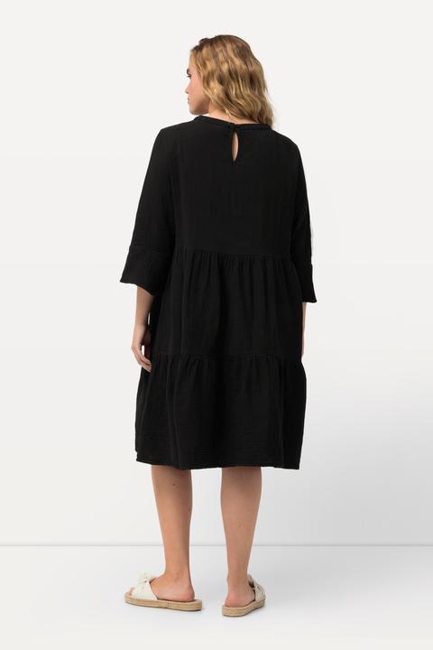 Produktbild Ulla Popken Musselin-Kleid, A-Linie, Tunika-Ausschnitt, 3/4-Arm (50, 52)