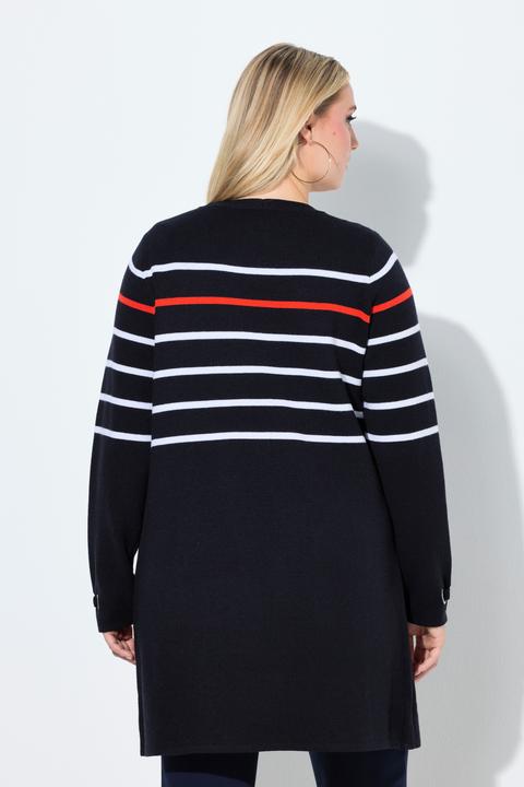 Produktbild Ulla Popken Long-Strickjacke, Ringel, V-Ausschnitt, Langarm (54)