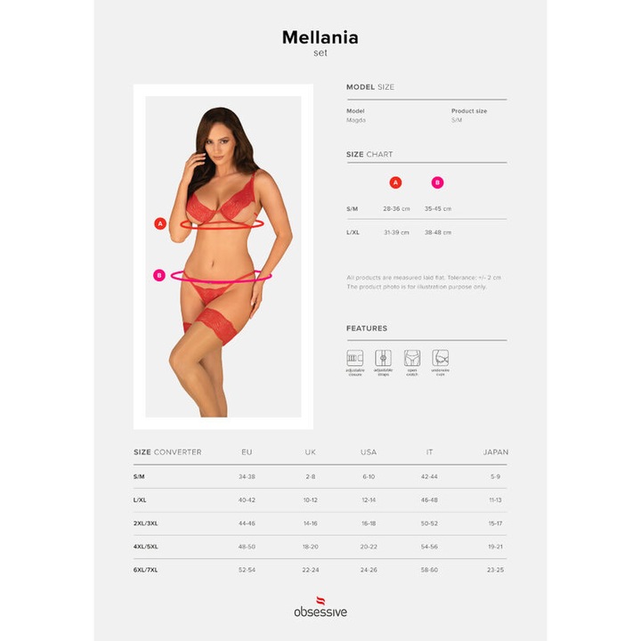 Actual product image Obsessive Mellania Bra Set With Sexy Thong - Red (L, XL)