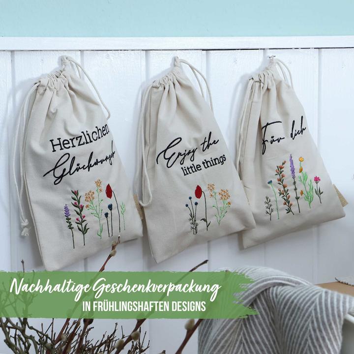 Immagine prodotto Papierdrachen Sacchetti di lino per Pasqua - set di 3 - fiori - set 4 (Borsa da regalo, 3 x)