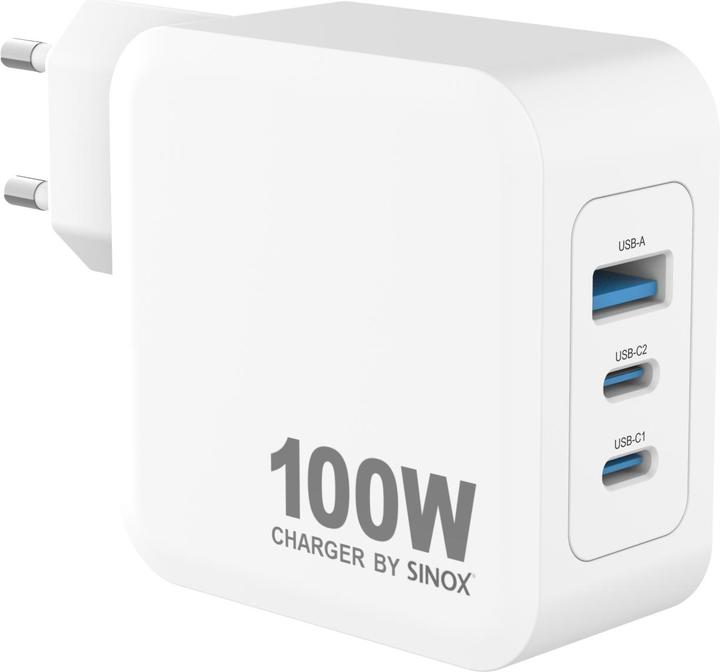 Immagine prodotto Sinox PRO 230V 2xUSB-C 1xUSB-A PD oplader 100W. Hvid (100 W)