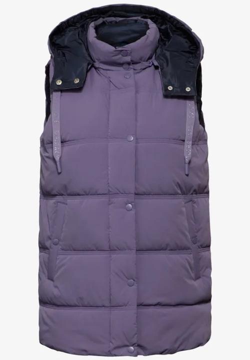 Cecil Quilted Hooded Vest with Zipper, Removable Hood, Side Pockets, Midi Length, Lightly Warming (XL)