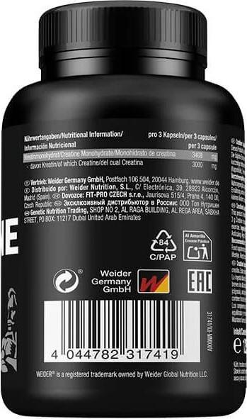Nährwerte und Zutaten Weider Creatine (100 Stück, Kapseln, 100 g)