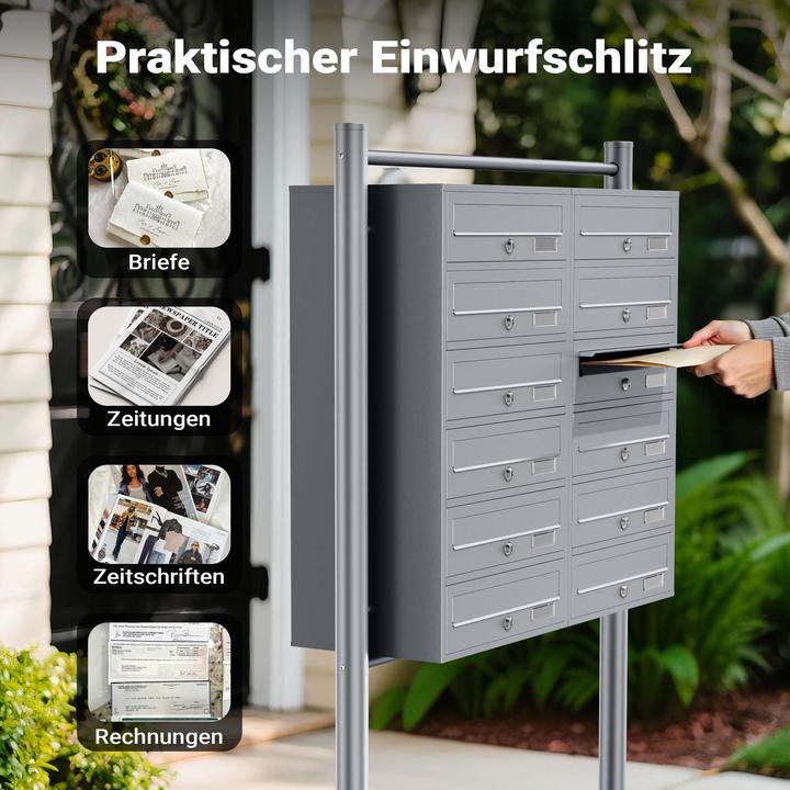 Produktbild Wiltec 12er Briefkastenanlage silberfarben 2x6 Standbriefkasten Briefkasten Post