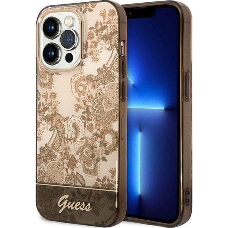Guess GUHCP14LHGPLHC iPhone 14 Pro 6,1" ochre hardcase Porcelain Collection (Apple iPhone 14 Pro), Smartphone Hülle, Bra...