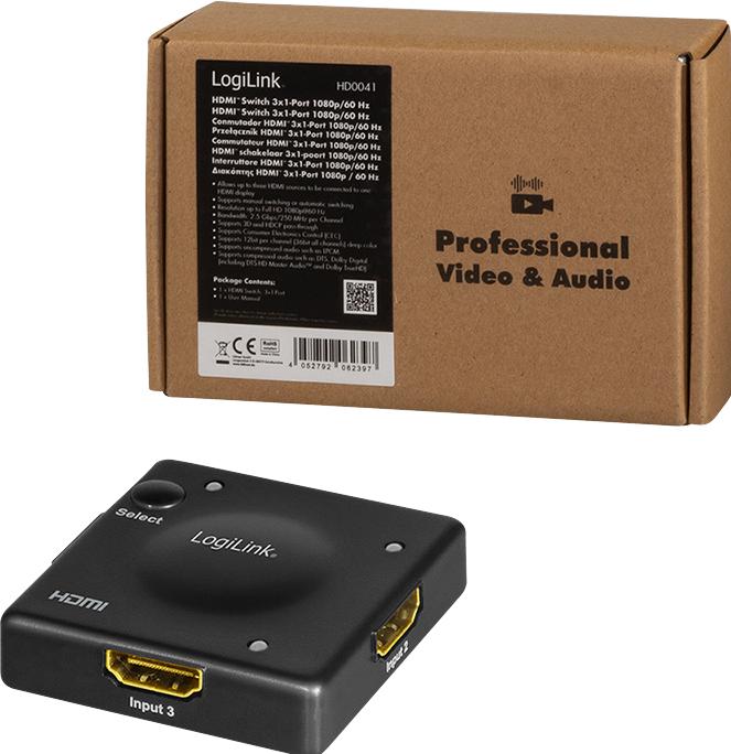 Produktbild LogiLink Switch HDMI 3x1-Port, 1080p