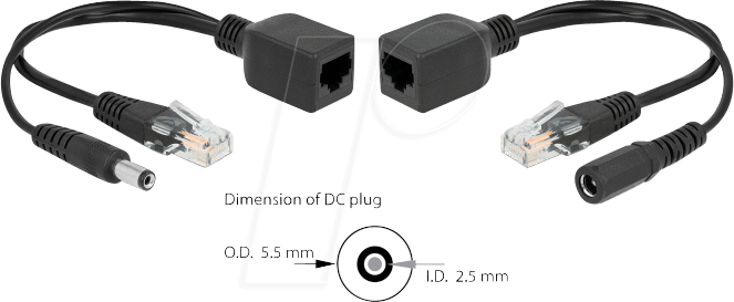 Immagine prodotto Delock Convertitore PoE 9-57V set passivo, 100Mbps, DC 5.5 x 2.5mm (802.3af (PoE), 45.60 W)