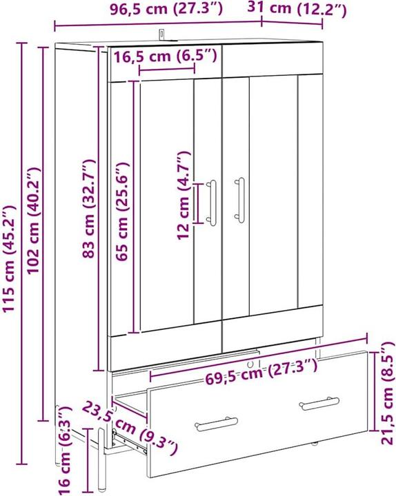 Image du produit vidaXL Highboard Aufbewahrung (31 x 69.50 x 115 cm)
