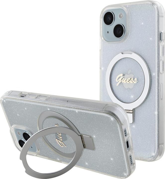 Produktbild Guess GUHMP15MHRSGSD iPhone 15 Plus 6.7" przezroczysty/transparent hardcase Ring Stand Script Glitte (Apple iPhone 15 Plus)