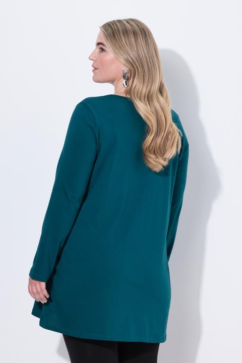 Image du produit Ulla Popken T-shirt long, col tunisien et manches longues, coupe évasée (60)