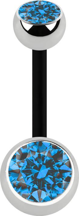 Image du produit Star Piercing Banane noire avec deux boules cristal argenté bleu clair (sans laiton, Acier chirurgical 316L, Matières plastiques)