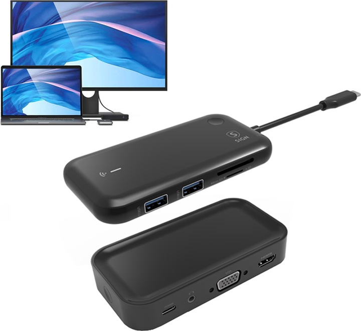 Actual product image SIGN USB-C Hub + Bluetooth Receiver 10W, 1080P - Black (1080 m)