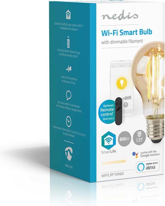 Image du produit Nedis SmartLife LED Filament Lampe | Wi-Fi | E27 | 806 lm | 7 W | Blanc chaud | 1800 - 3000 K | Verre | (E27, 806 lm, 1x)