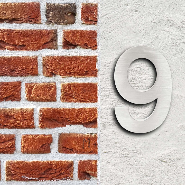 Actual product image Wiltec Stainless Steel 3-D House Number "9" Arial 20cm Rustproof and Weather-resistant with Satin