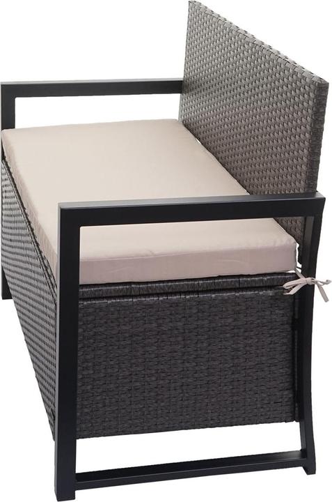 Produktbild Swisshandel24 Poly-Rattan 2er Sitzbank, Gartenbank Truhenbank, Staufach Aufbewahrung Sitzkissen - grau, Kissen bei
