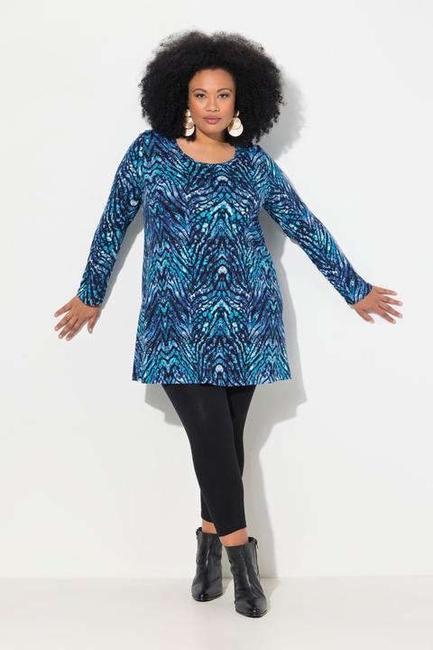 Actual product image Ulla Popken Snake Print Round Neck Swing A-Line Hem Cotton Knit Tunic (58)