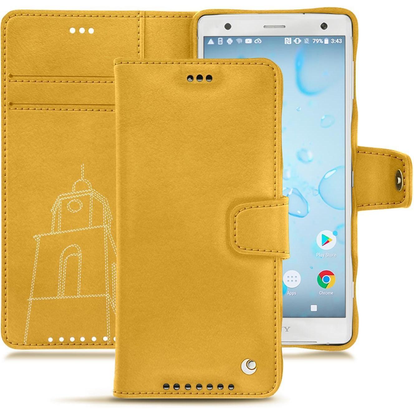 Noreve Lederschutzhülle Wallet (Sony Xperia XZ2), Smartphone Hülle, Gelb