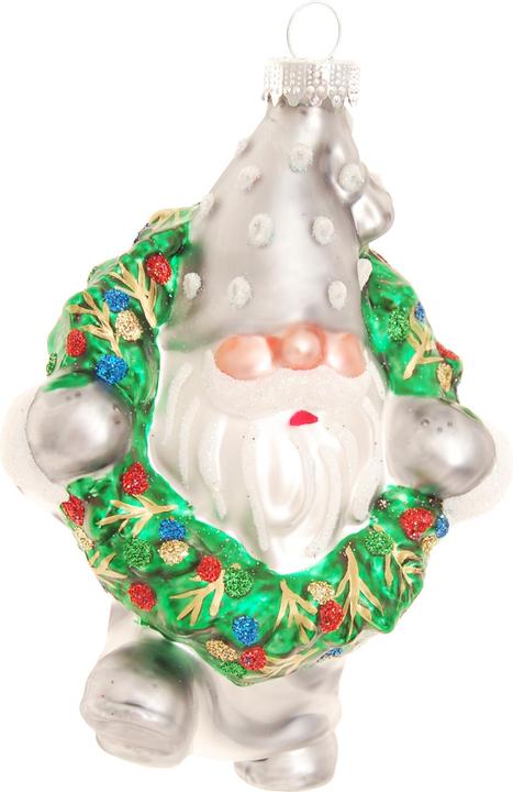 Krebs Glas Lauscha Zwerg mit Weihnachtskranz Silberfarbig (1 x)